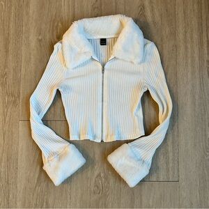 SHEIN Cream Teddy Jacket with Faux Fur Trim